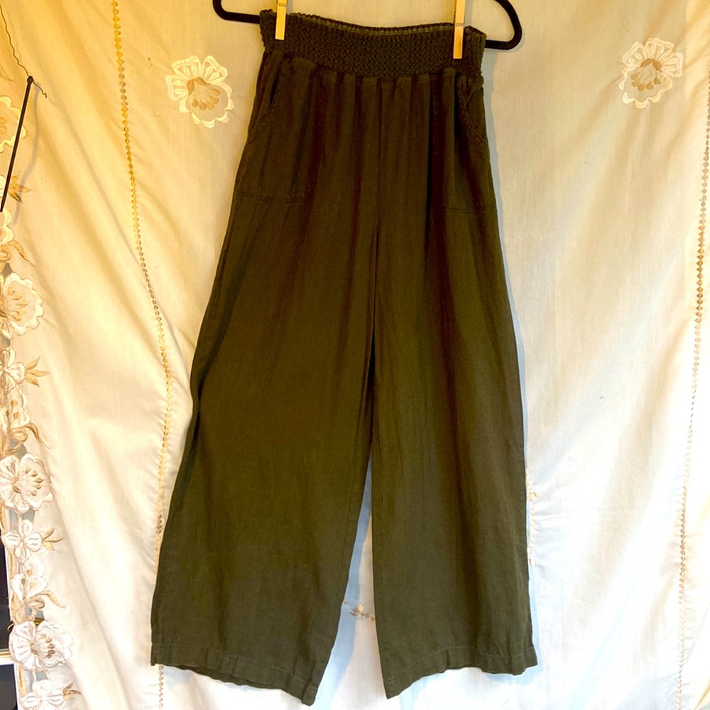 Wide leg, Linen, elastic waist pants